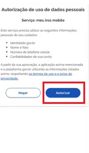 AUTORIZACAO PARA USO DE DADOS PESSOAIS APP MEU INSS
