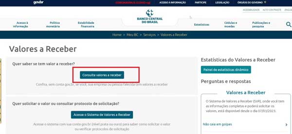 BOTAO CONSULTE VALORES A RECEBER BANCO CENTRAL DO BRASIL