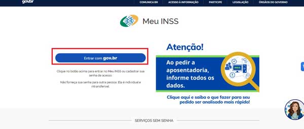 BOTAO ENTRAR COM GOV BR INSS