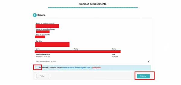 CONFIRMAR DETALHES DO PEDIDO CERTIDAO DE CASAMENTO