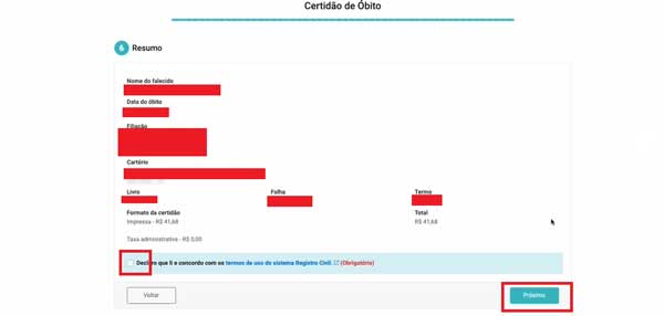 CONFIRMAR DETALHES DO PEDIDO CERTIDAO DE OBITO