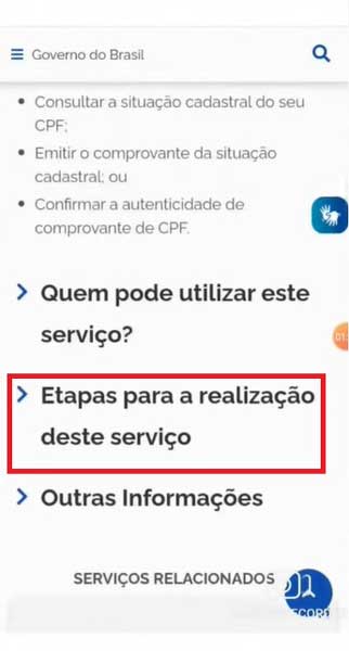 ETAPAS PARA A REALIZACAO DESTE SERVICO CONSULTAR CPF GOVERNO FEDERAL