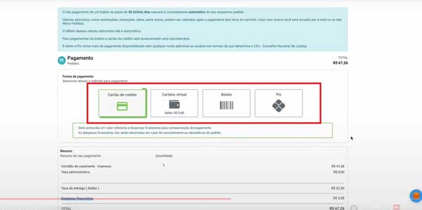 FORMA DO PAGAMENTO CERTIDAO DE CASAMENTO