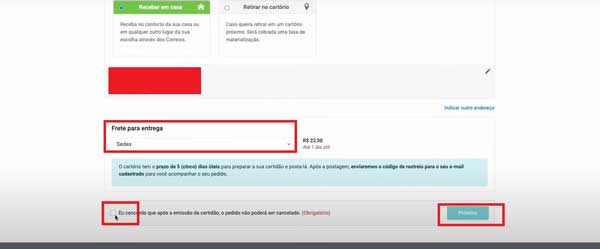 FRETE PARA ENTREGA CERTIDAO DE CASAMENTO