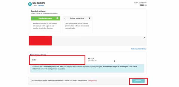 FRETE PARA ENTREGA CERTIDAO DE OBITO