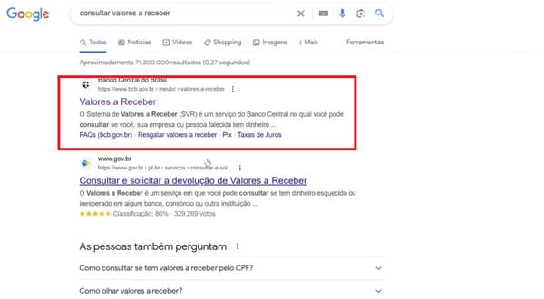 LINK VALORES A RECEBER BANCO CENTRAL DO BRASIL