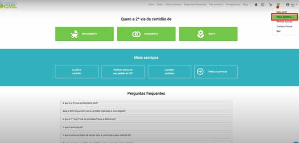 MEUS PEDIDOS REGISTRO CIVIL