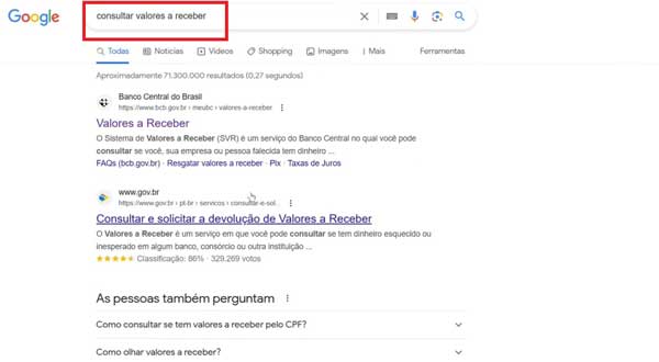 PESQUISA CONSULTAR VALORES A RECEBER