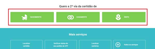 SELECIONAR O TIPO DE CERTIFICADO CERTIDOES DE REGISTRO CIVIL