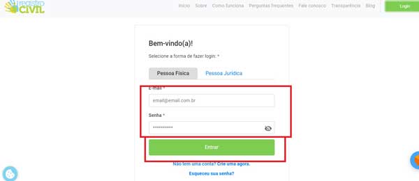 SESSAO DE LOGIN CERTIDOES DE REGISTRO CIVIL