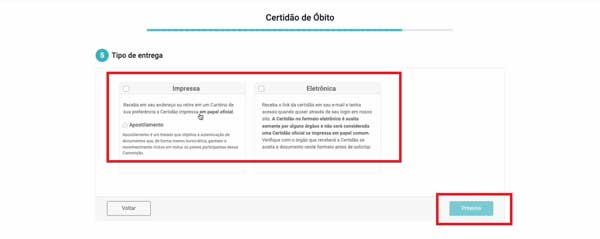 TIPO DE ENTREGA CERTIDAO DE OBITO