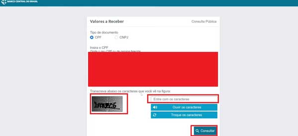 VERIFICACAO DE SEGURANCA CONSULTE VALORES A RECEBER BANCO CENTRAL DO BRASIL