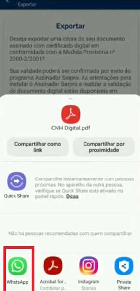 COMPARTILHAR POR WHATSAPP COMPARTILHAR CNH DIGITAL