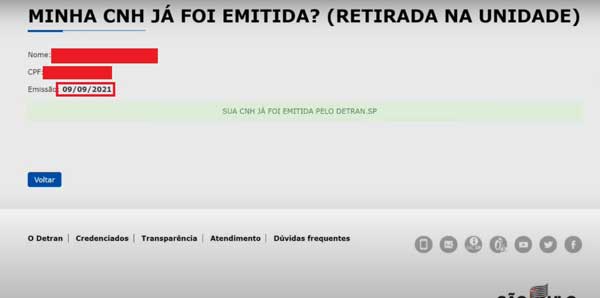 DATA DE EMISSAO DETRAN SP