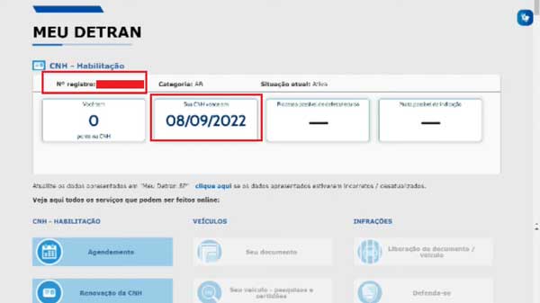 DATA DE EXPIRACAO CNH DETRAN SP