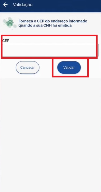 DIGITE CEP VALIDAR UTILIZANDO O CELULAR CNH CDT