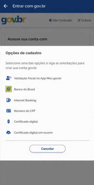 OPCOES DE CRIACAO DE CONTA ENTRAR COM GOV BR CDT