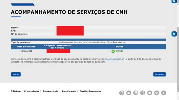 STATUS EMITIDO CNH DETRAN SP
