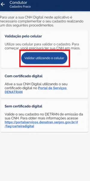 VALIDAR UTILIZANDO O CELULAR CNH CDT