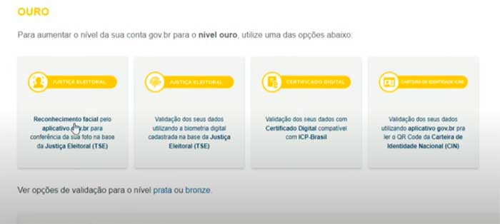 requisitos nivel ouro aumentar conta gov br